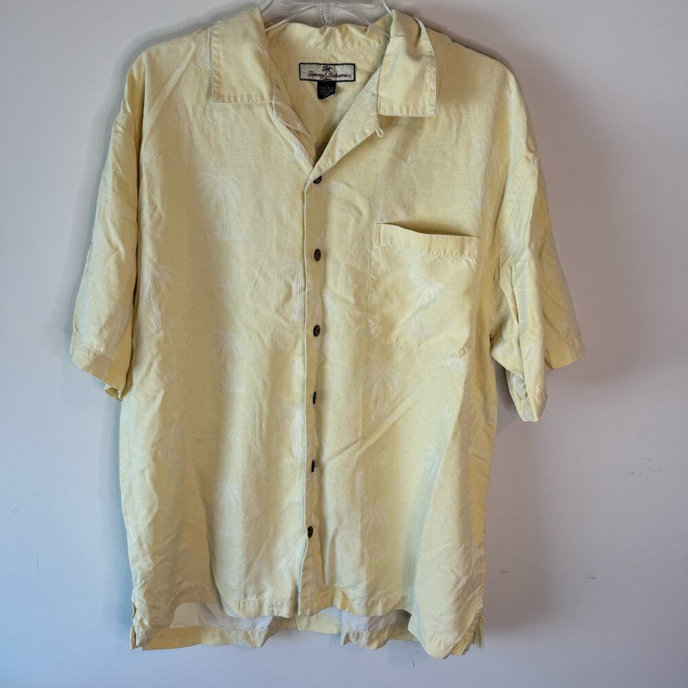 Tommy Bahama Men's Short Sleeve Button Up 100% Silk Shirt Hawaiian L Yellow